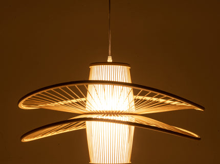 Elysian Breeze Double Natural Hand-Woven Bamboo Double Wide Pendant Lamp Light