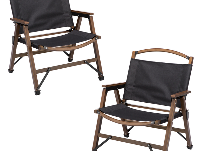 2x Bamboo Canvas Foldable Outdoor Camping Chair Wooden Travel Picnic Park - Black