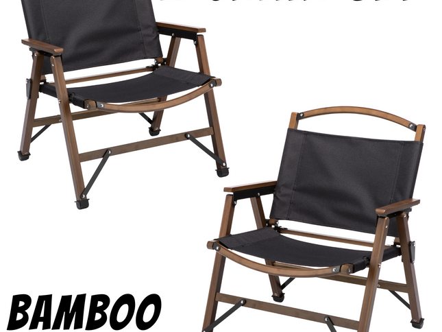 2x Bamboo Canvas Foldable Outdoor Camping Chair Wooden Travel Picnic Park - Black