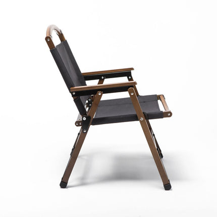 2x Bamboo Canvas Foldable Outdoor Camping Chair Wooden Travel Picnic Park - Black