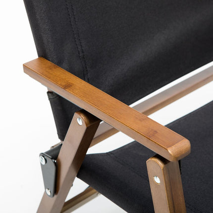 2x Bamboo Canvas Foldable Outdoor Camping Chair Wooden Travel Picnic Park - Black