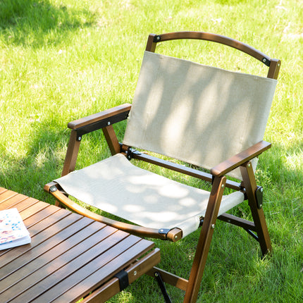 2x Bamboo Foldable Outdoor Camping Chair Wooden Travel Picnic Park Folding - Khaki/Beige