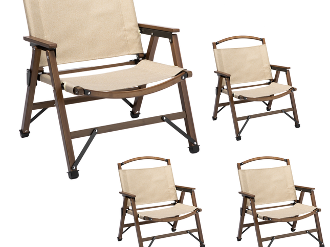 4x Bamboo Foldable Outdoor Camping Chair Wooden Travel Picnic Park Folding - Khaki/Beige