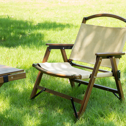 4x Bamboo Foldable Outdoor Camping Chair Wooden Travel Picnic Park Folding - Khaki/Beige