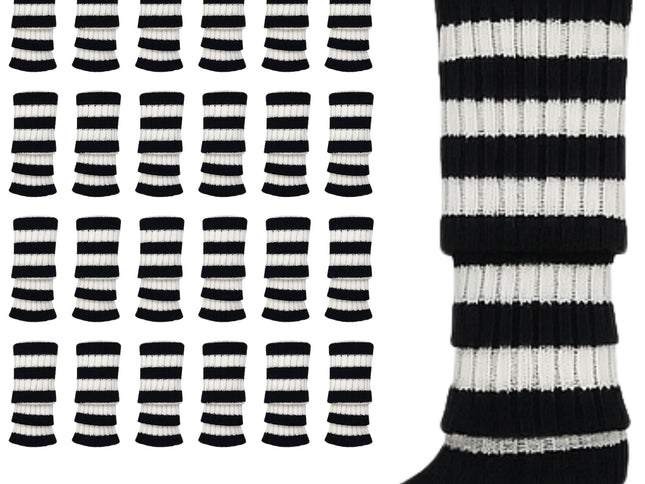 24x Womens Leg Warmers Disco Winter Knit Dance Party Crochet Legging Socks Costume - Black/White Stripe