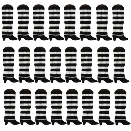 24x Womens Leg Warmers Disco Winter Knit Dance Party Crochet Legging Socks Costume - Black/White Stripe