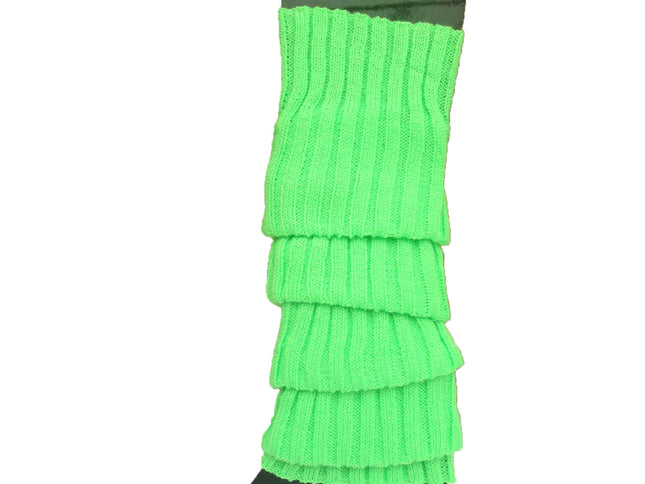 24x Womens Leg Warmers Disco Winter Knit Dance Party Crochet Legging Socks Costume - Fluro Green