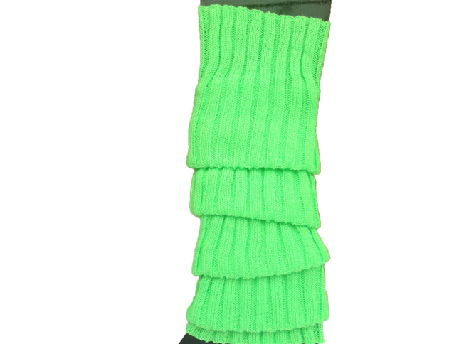 24x Womens Leg Warmers Disco Winter Knit Dance Party Crochet Legging Socks Costume - Fluro Green