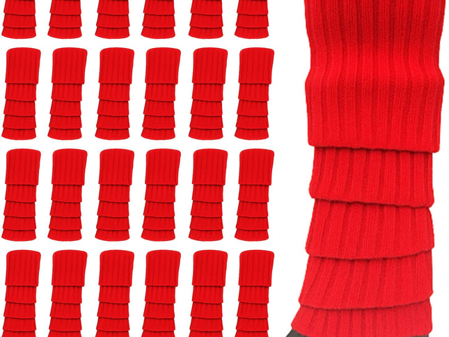 24x Womens Leg Warmers Disco Winter Knit Dance Party Crochet Legging Socks Costume - Red