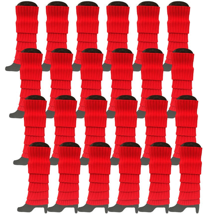 24x Womens Leg Warmers Disco Winter Knit Dance Party Crochet Legging Socks Costume - Red