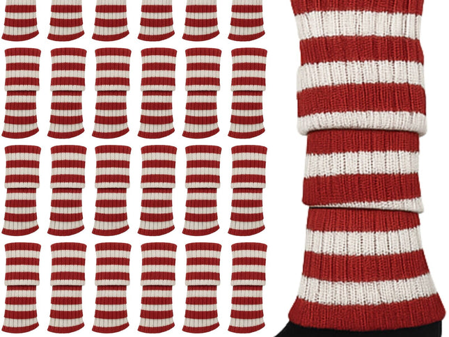 24x Womens Leg Warmers Disco Winter Knit Dance Party Crochet Legging Socks Costume - Red/White Stripe