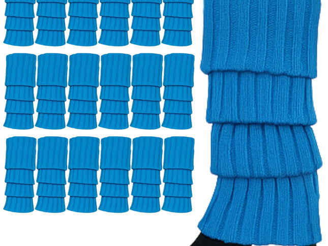 24x Womens Leg Warmers Disco Winter Knit Dance Party Crochet Legging Socks Costume - Topaz Blue