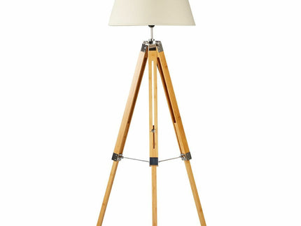 LARGE TRIPOD FLOOR LAMP Linen Shade Modern Light Bamboo Vintage Wooden Retro