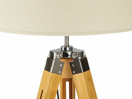 LARGE TRIPOD FLOOR LAMP Linen Shade Modern Light Bamboo Vintage Wooden Retro