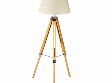 LARGE TRIPOD FLOOR LAMP Linen Shade Modern Light Bamboo Vintage Wooden Retro
