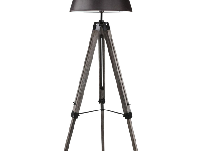 LARGE TRIPOD FLOOR LAMP Linen Shade Modern Light Retro Vintage Wooden