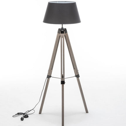 LARGE TRIPOD FLOOR LAMP Linen Shade Modern Light Retro Vintage Wooden