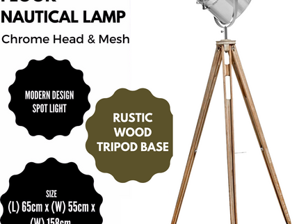 Nautical Tripod Floor Lamp Search Light Modern Chrome Head with Mesh