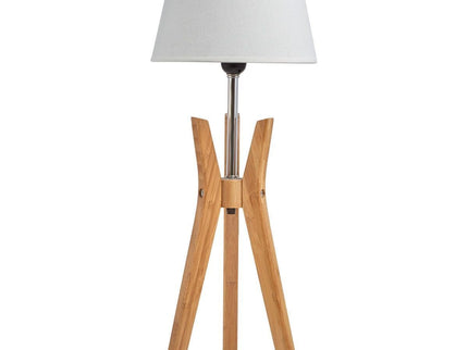 Bamboo Tripod Table Lamp Desk Modern Rustic Geo Light w Linen Shade