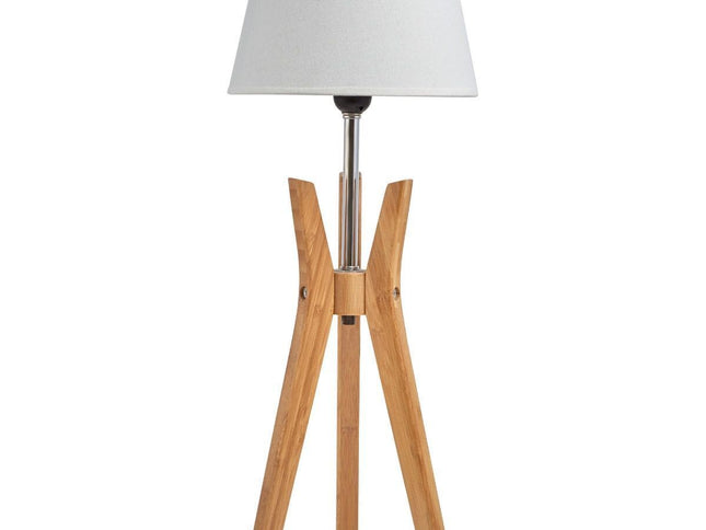 Bamboo Tripod Table Lamp Desk Modern Rustic Geo Light w Linen Shade