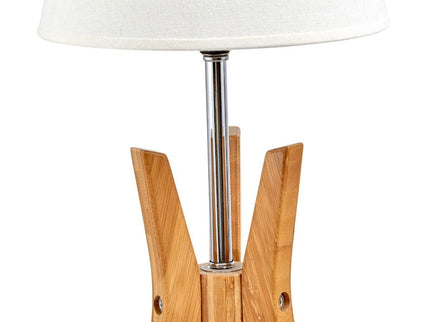 Bamboo Tripod Table Lamp Desk Modern Rustic Geo Light w Linen Shade