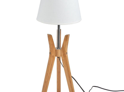 Bamboo Tripod Table Lamp Desk Modern Rustic Geo Light w Linen Shade