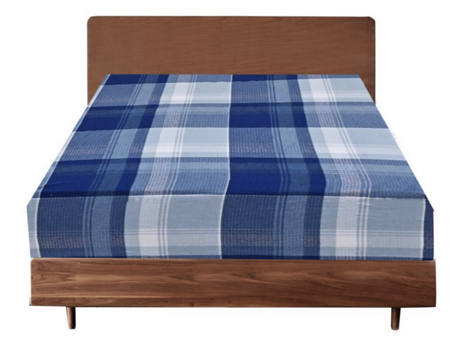 Queen Luxury 100% Cotton Flannelette Fitted Bed Sheet Flannel - Blue Check Print