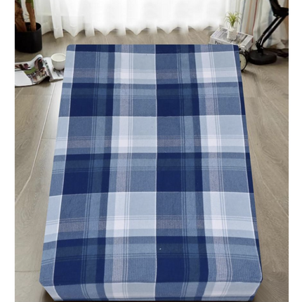 2x Queen Luxury 100% Cotton Flannelette Fitted Bed Sheet - Blue Check Print