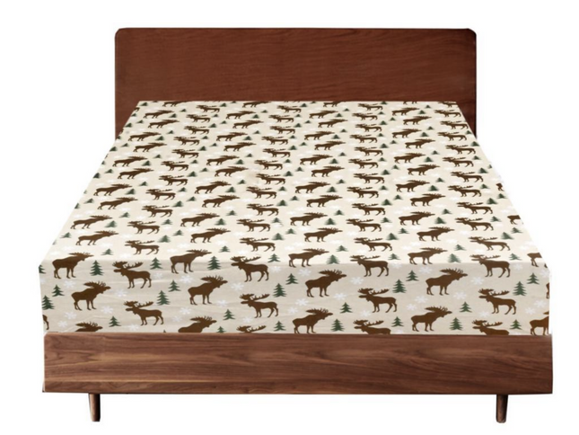 Queen 100% Cotton Flannelette Fitted Bed Sheet Authentic Flannel - Beige Reindeer