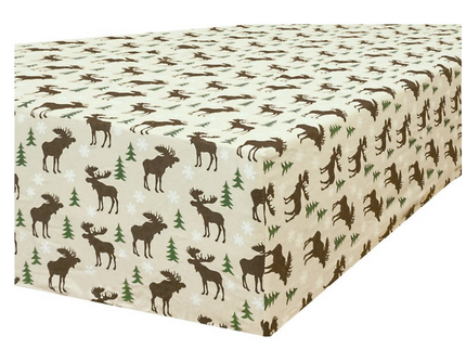 Queen 100% Cotton Flannelette Fitted Bed Sheet Authentic Flannel - Beige Reindeer