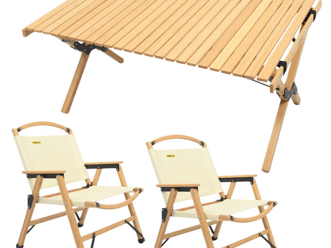 2 Chairs & 1 Table Set Bamboo Camping Folding Portable Outdoor Picnic Travel BBQ