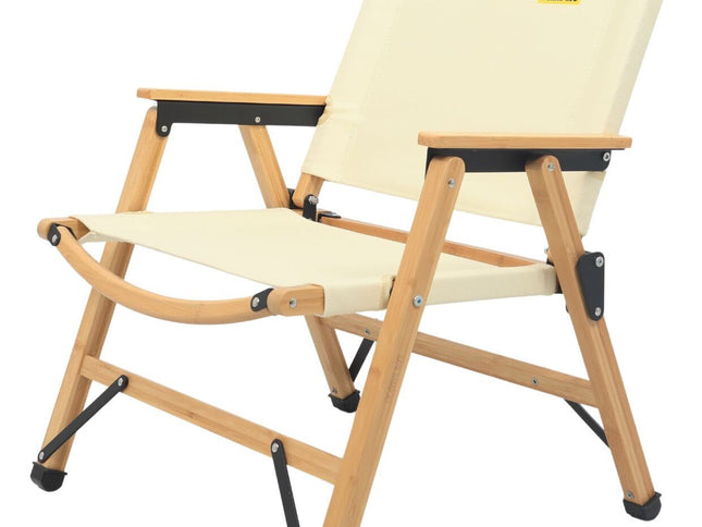 Bamboo Canvas Foldable Outdoor Camping Chair Wooden Travel Picnic Park - Khaki/Beige