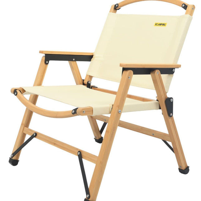 Bamboo Canvas Foldable Outdoor Camping Chair Wooden Travel Picnic Park - Khaki/Beige