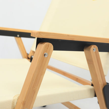 Bamboo Canvas Foldable Outdoor Camping Chair Wooden Travel Picnic Park - Khaki/Beige