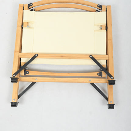 Bamboo Canvas Foldable Outdoor Camping Chair Wooden Travel Picnic Park - Khaki/Beige