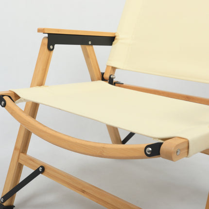 Bamboo Canvas Foldable Outdoor Camping Chair Wooden Travel Picnic Park - Khaki/Beige
