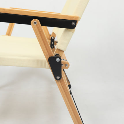 Bamboo Canvas Foldable Outdoor Camping Chair Wooden Travel Picnic Park - Khaki/Beige