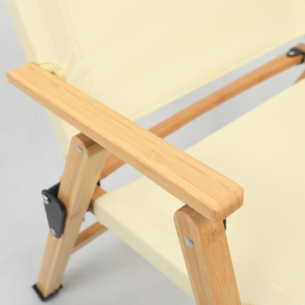 Bamboo Canvas Foldable Outdoor Camping Chair Wooden Travel Picnic Park - Khaki/Beige