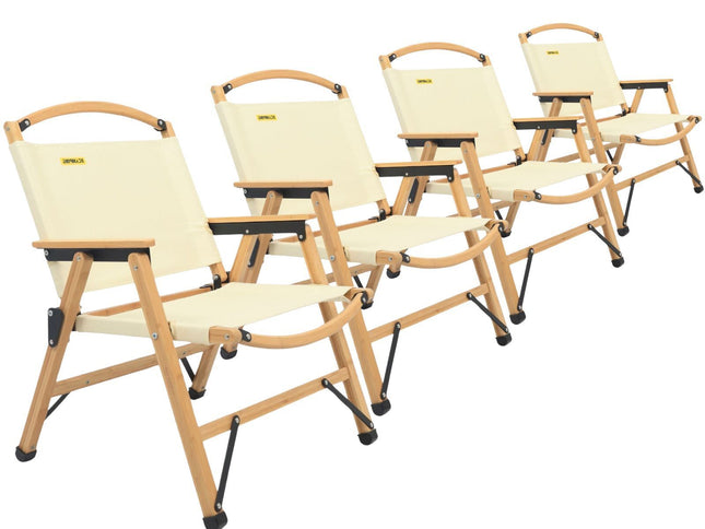 4x Bamboo Canvas Foldable Outdoor Camping Chair Wooden Picnic Park - Khaki/Beige