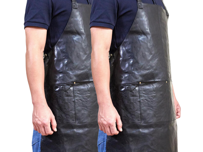 2x Pierre Cardin Professional Leather Apron Butcher Woodwork Barber Chef - Black