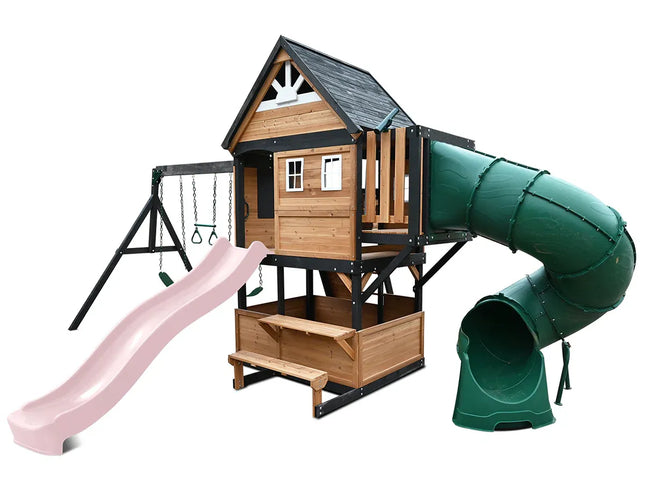 Lifespan Kids Claremont Swing Set & Play Centre with 2.2m Slide (Pastel Pink)