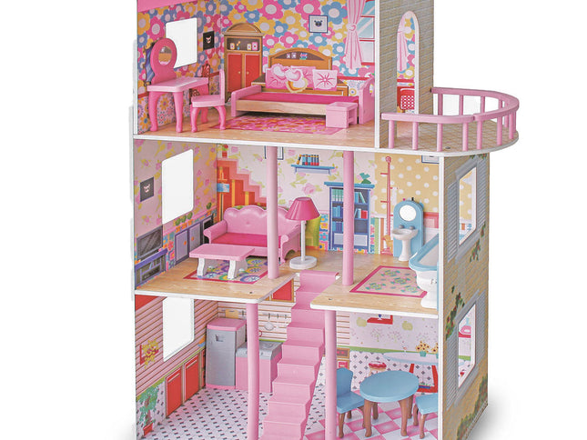 Large Wooden Girls Doll House 3 Level Kids Pretend Play Toys Furniture Dollhouse