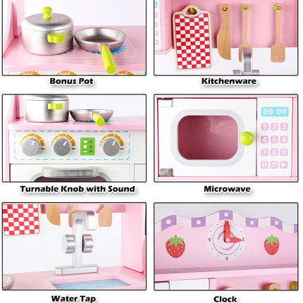 Kids Wooden Kitchen Pretend Play Set Toy Toddlers Children Cooking Food Cookware