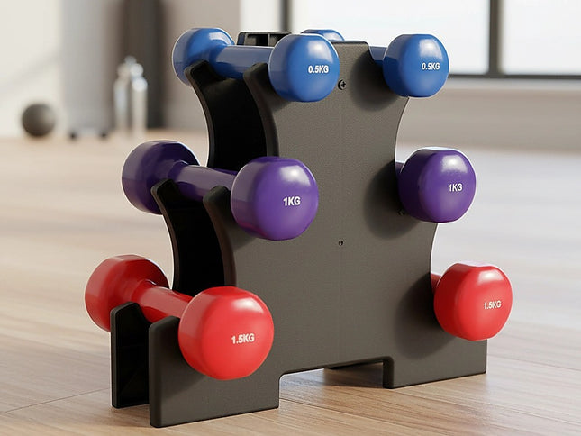 6-Piece Dumbbell Set with Storage Rack for Home Gym Training