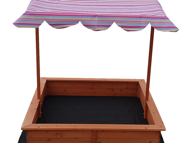 Kids Wooden Toy Sandpit with Adjustable Canopy