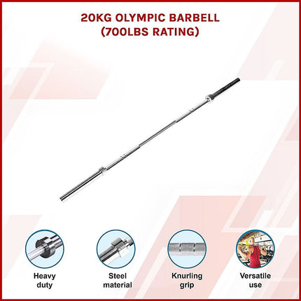 20kg Olympic Barbell 700lb Rated for Powerlifting Home Gym Training