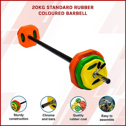20kg Standard Rubber Coated Barbell Weight Bar for Home Gym