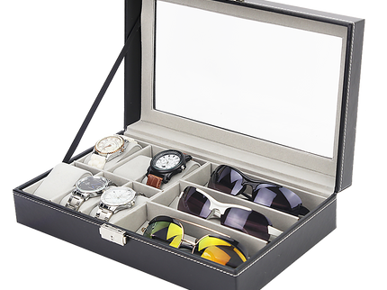 6+3 Grid Watch Sunglass Eyeglasses Display Box Case Storage Organizer PU Leather