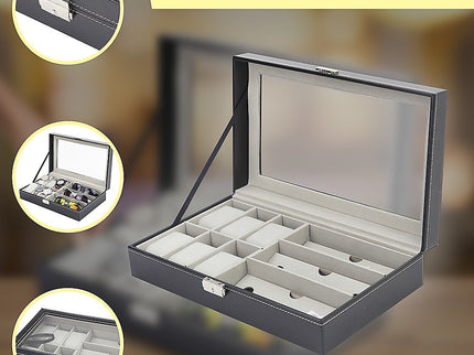 6+3 Grid Watch Sunglass Eyeglasses Display Box Case Storage Organizer PU Leather