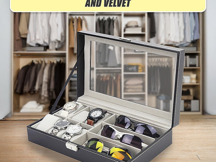 6+3 Grid Watch Sunglass Eyeglasses Display Box Case Storage Organizer PU Leather